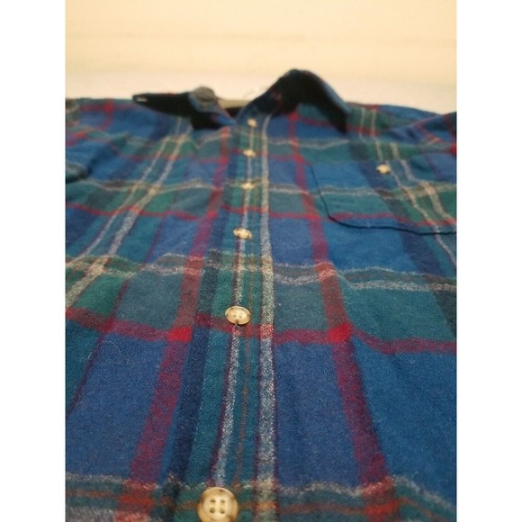 Vintage Men’s Small Pendleton Virgin Wool USA Plaid Long Sleeve suede elbow - Picture 5 of 7
